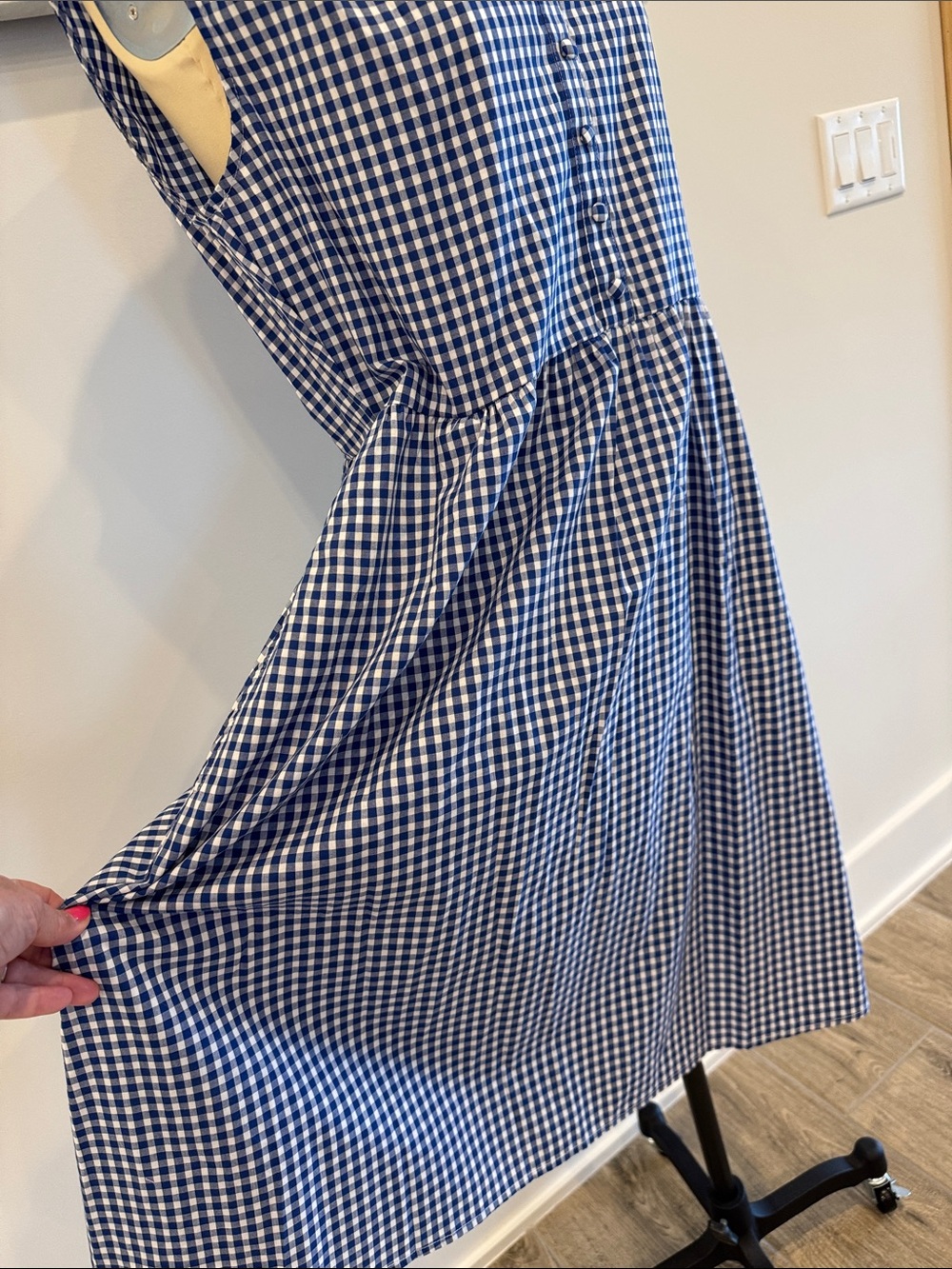 Sleeveless Blue Gingham Button-Front Dress- Frenc Connection- NWT Size Large - Picture 7 of 7